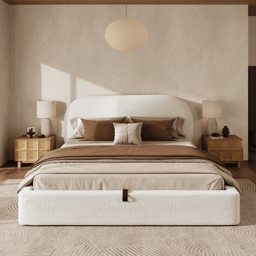Cama de casal de tecido 180x200 cm com armazenamento,bege