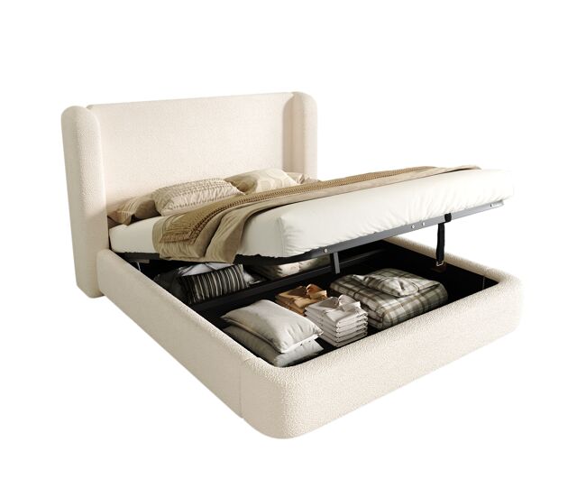 Cama de matrimonio de tela 160x200 cm con almacenaje,beige