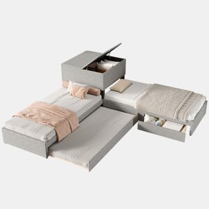 Cama gavetão de linho 90x200 cm,cinza