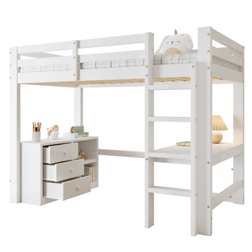 Cama alta,cama de criança de madeira de pinho 90x200 cm,branco