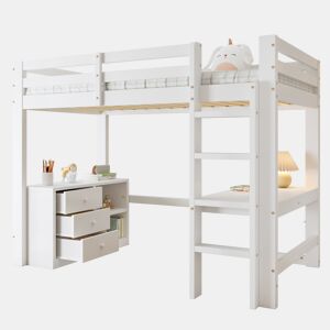 Cama alta,cama de criança de madeira de pinho 90x200 cm,branco