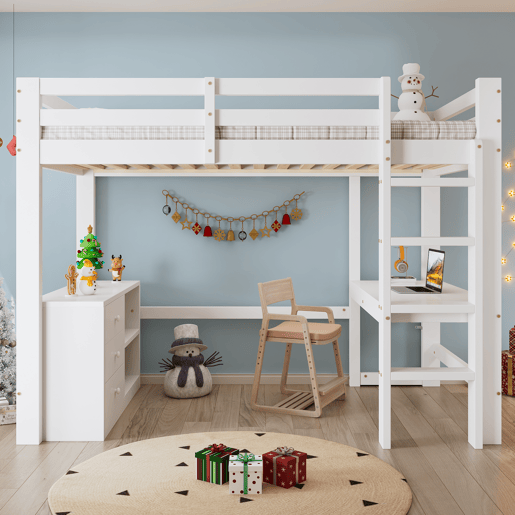 Cama alta,cama de criança de madeira de pinho 90x200 cm,branco
