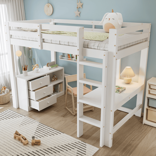 Cama alta,cama de criança de madeira de pinho 90x200 cm,branco