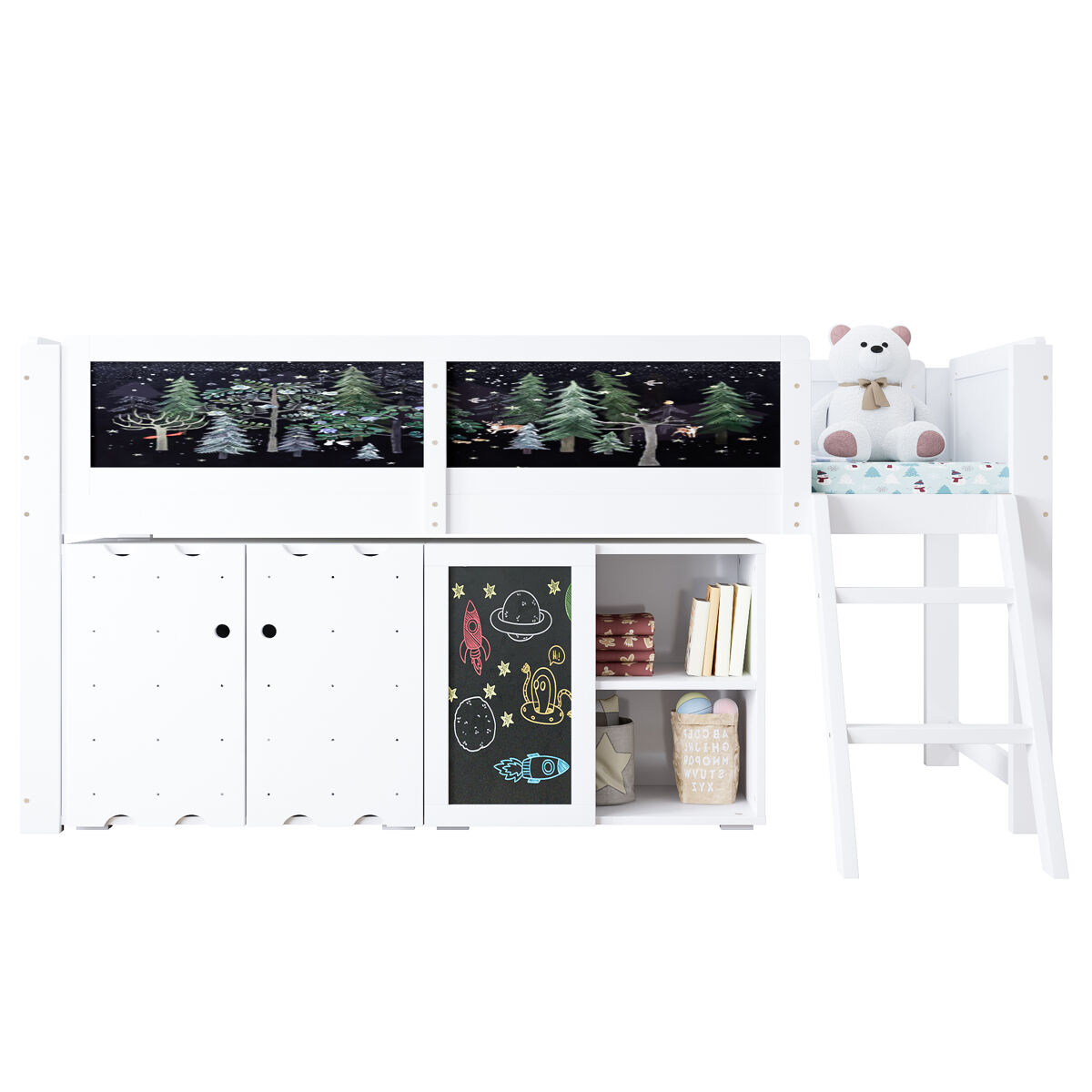 Cama alta,cama infantil de madera de pino 90x200 cm,blanco