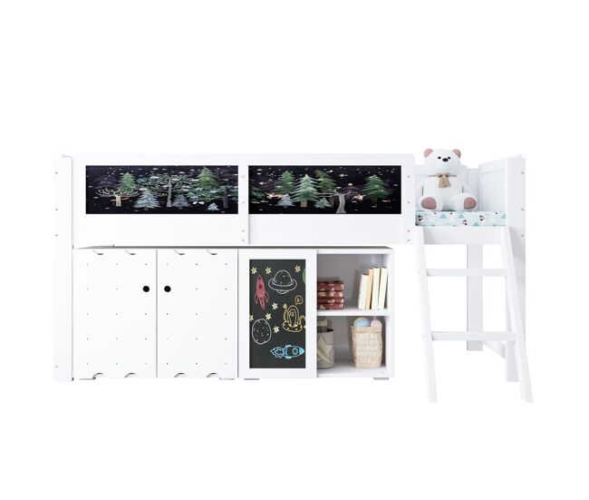 Cama alta,cama infantil de madera de pino 90x200 cm,blanco