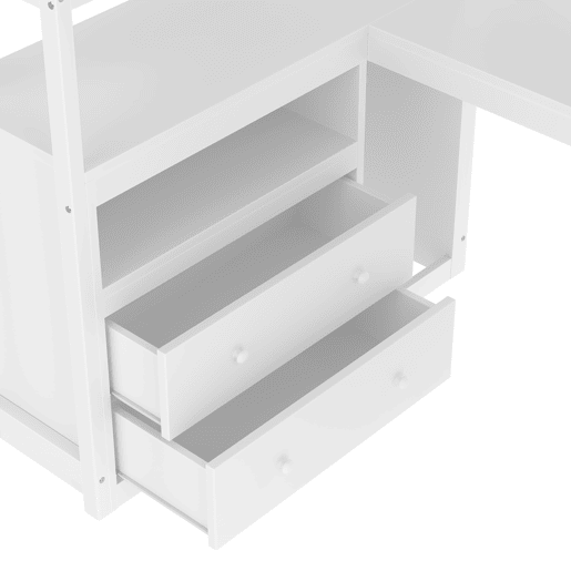 Cama alta 90x200 cm - com secretária, escada com arrumação e 2 gavetas - Branco