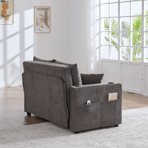 Sofá de 2 lugares - multifuncional, dobrável, removível, com arrumação, USB e porta-copos - Cinza
