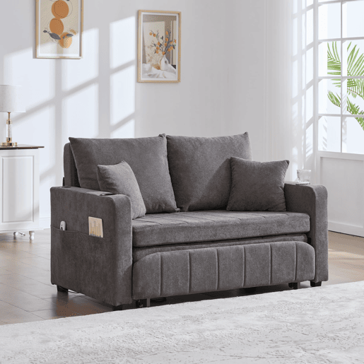Sofá de 2 lugares - multifuncional, dobrável, removível, com arrumação, USB e porta-copos - Cinza