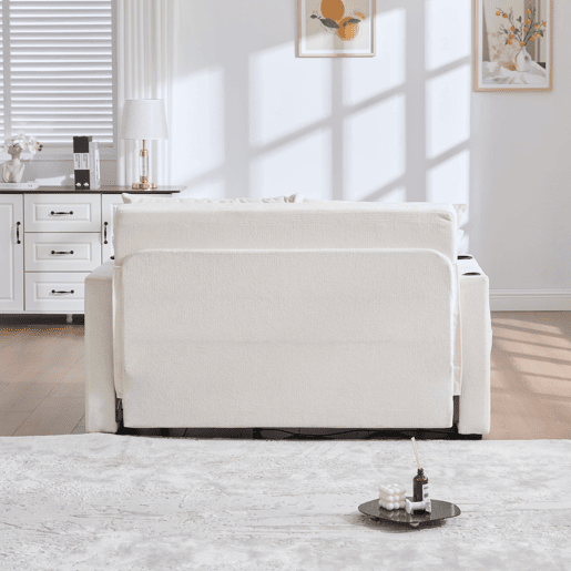 Sofá multifuncional de 2 lugares - Dobrável, extensível, lavável, com USB e porta-copos - Bege