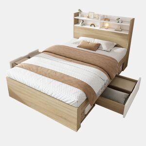 Cama de solteiro de madeira maciça 90x190 cm,natural+branco