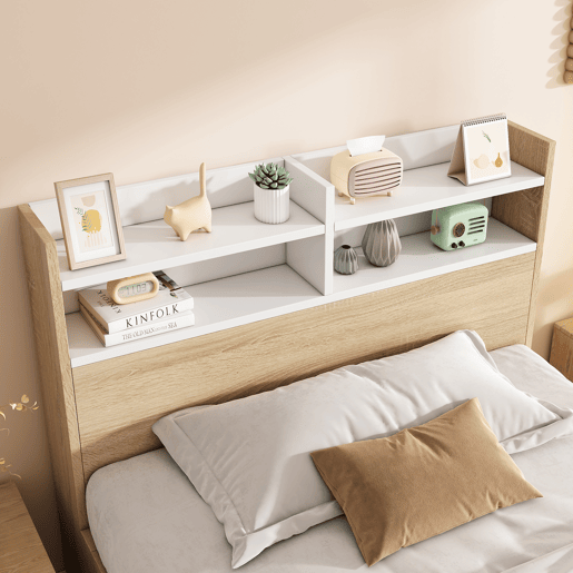 Cama de solteiro de madeira maciça 90x190 cm,natural+branco