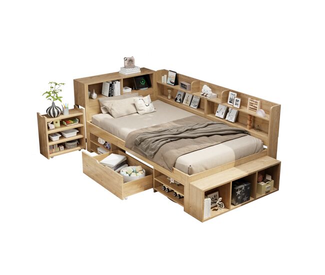 Cama juvenil,cama individual de madera 90x200 cm,natural