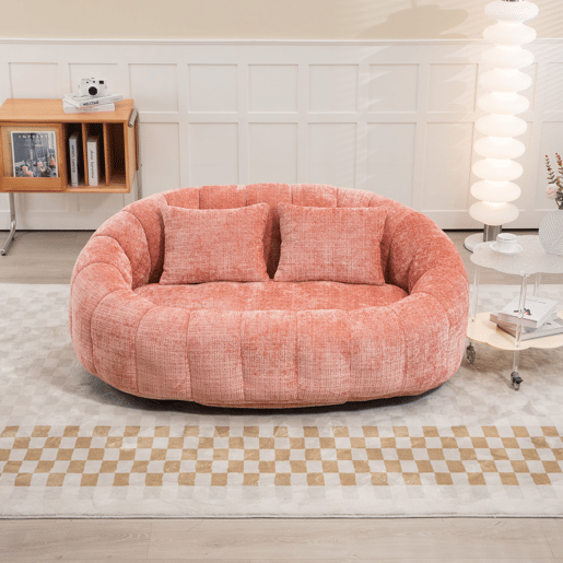 Sofá puff individual - confortável e durável, encosto alto - rosa