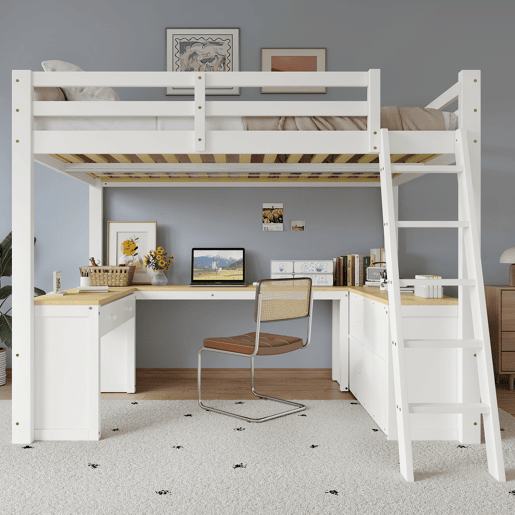 Cama alta,cama de criança de madeira de pinho 140x200 cm,branco+natural