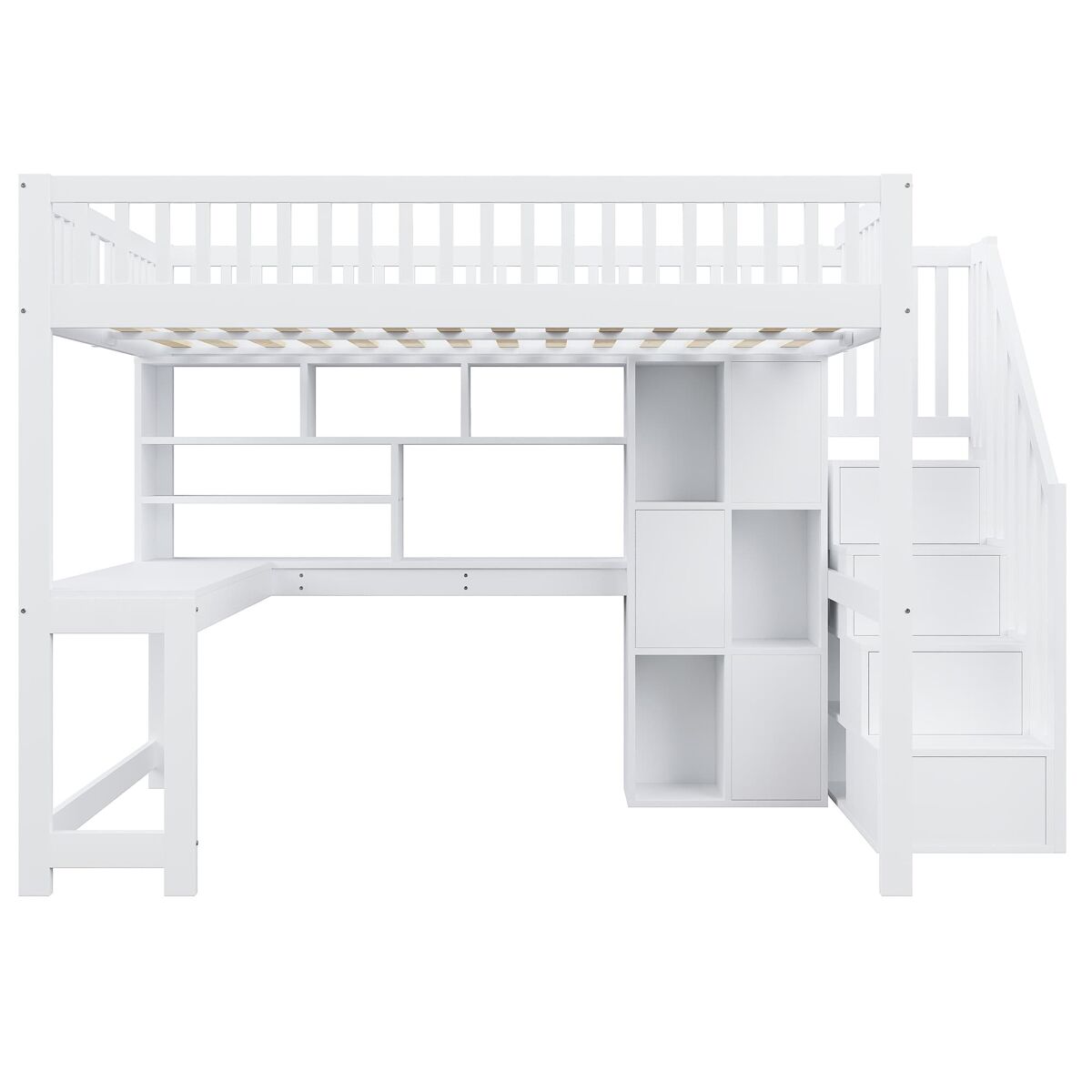 cama alta 140x200 cm - con led escalera con estanteria escritorio sin colchon - blancocama alta 140x200 cm - con led escalera con estanteria escritorio sin colchon - blanco