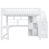 Cama alta 140x200 cm - Com LED, escada com estante, secretária, sem colchão - Branco