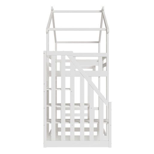 Cama infantil 90x200 cm - Beliche baixo com escada de segurança, estrutura em madeira maciça - Branco