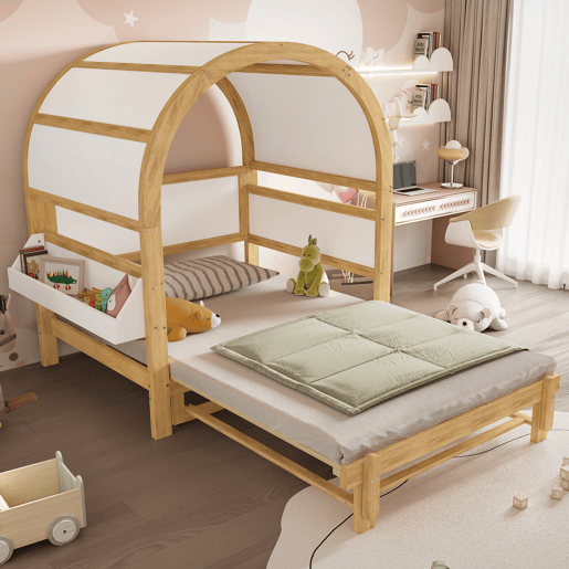 Cama extensível,cama de criança de madeira de pinho 140x200 cm,natural+branco