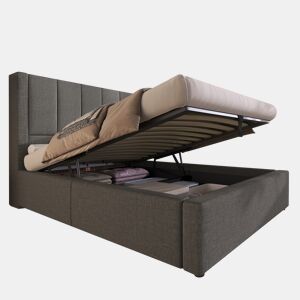 Cama de solteiro de linho 90x200 cm com armazenamento,cinza