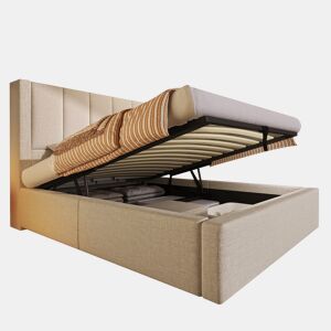 Cama de solteiro de linho 90x200 cm com armazenamento,bege