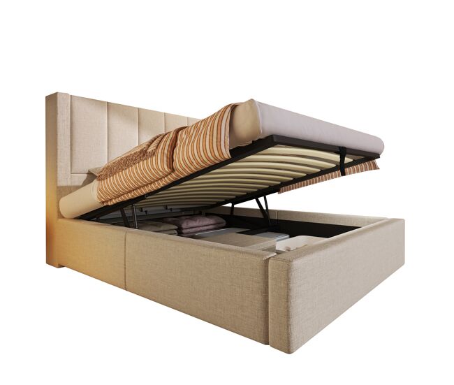 Cama individual de lino con almacenaje 93x217