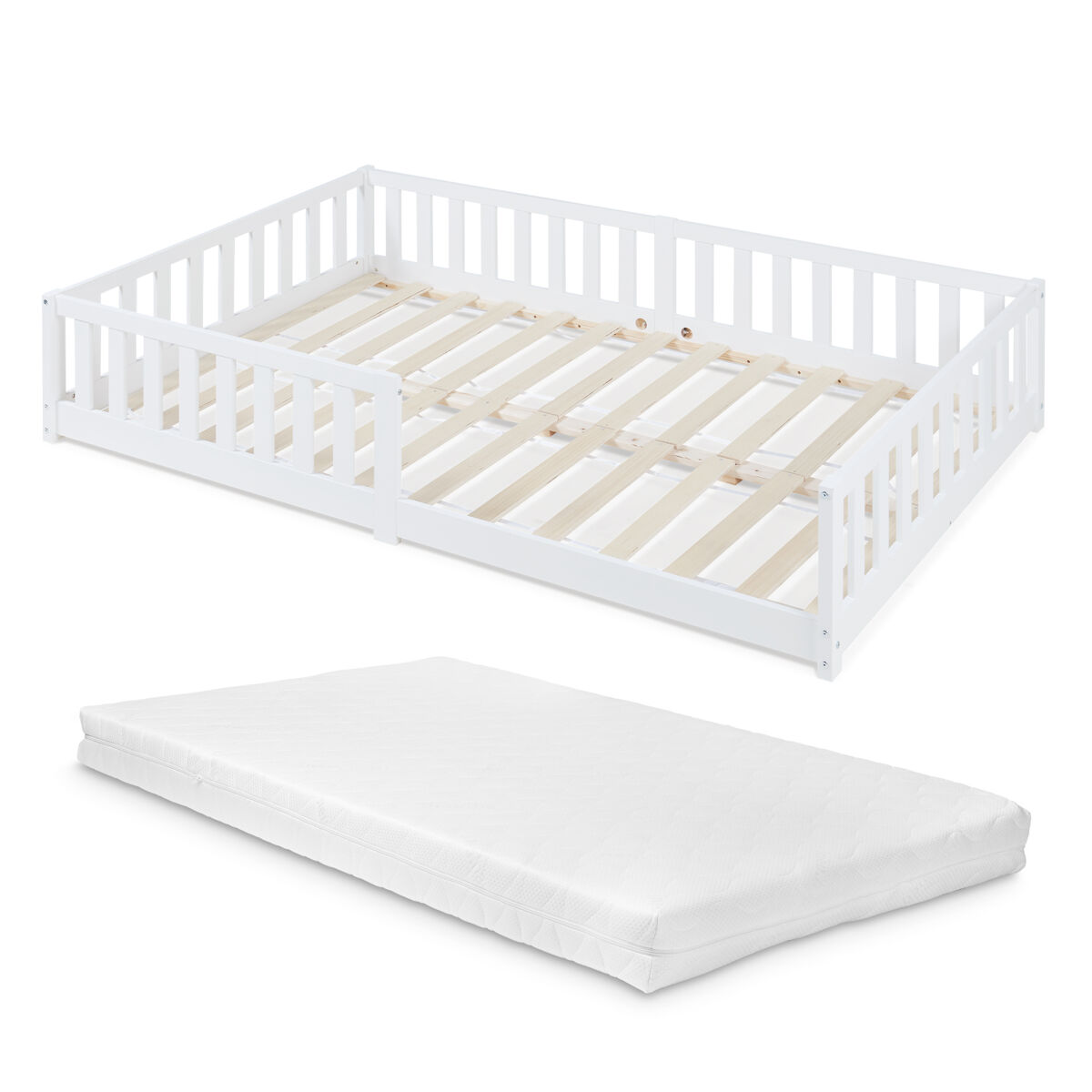 Cama montessori infantil Tanna con barandilla y colchón [en.casa] 205x127