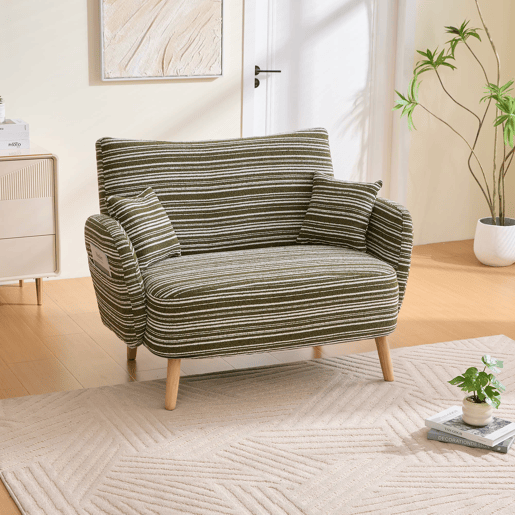 Sofá de 2 lugares - moderno, confortável, com apoios de braços e bolsa de armazenamento - verde azeitona