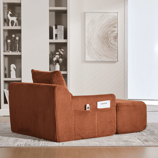 Sofá relax - Estofado moderno com bolsos laterais e almofada - Laranja