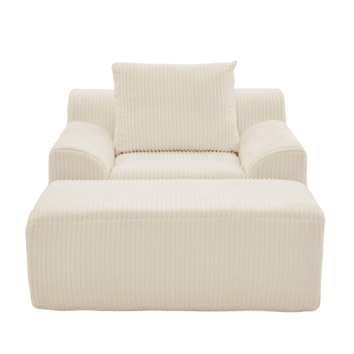 Poltrona relax grande - estofada em veludo, com apoio para os pés e bolsos laterais - bege