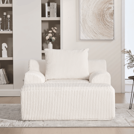 Poltrona relax grande - estofada em veludo, com apoio para os pés e bolsos laterais - bege