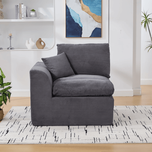 Sofá individual moderno - minimalista, suave e confortável, com almofada - cinza escuro
