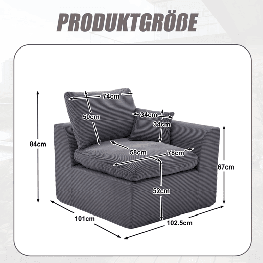 Sofá individual moderno - minimalista, suave e confortável, com almofada - cinza escuro