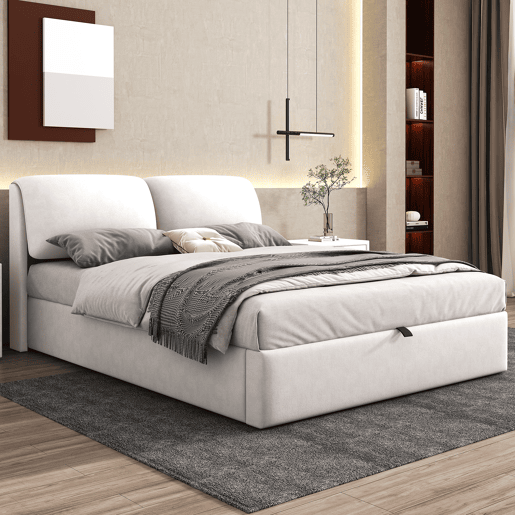 Cama de casal de veludo 180x200 cm com armazenamento,bege