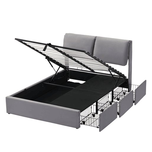 Cama de casal de veludo 160x200 cm com armazenamento,cinza