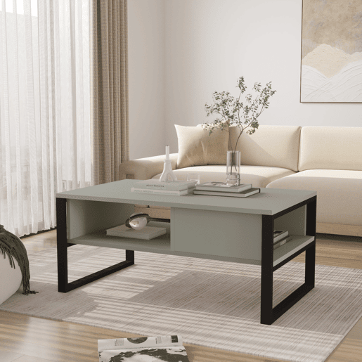 Mesa de centro Laukaa retangular metal 100x60x45cm Verde cinzento en.casa