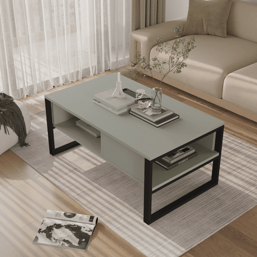 Mesa de centro Laukaa retangular metal 100x60x45cm Verde cinzento en.casa