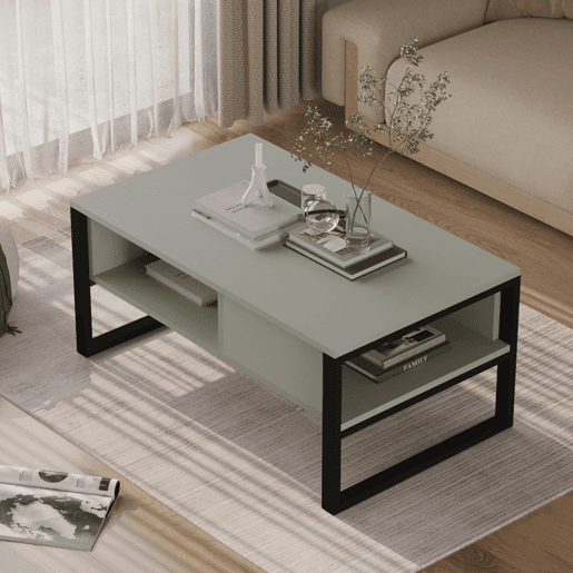 Mesa de centro Laukaa retangular metal 100x60x45cm Verde cinzento en.casa