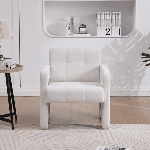 Poltrona individual de 1 lugar - Estilo nórdico, estofamento confortável e acolchoado - Bege