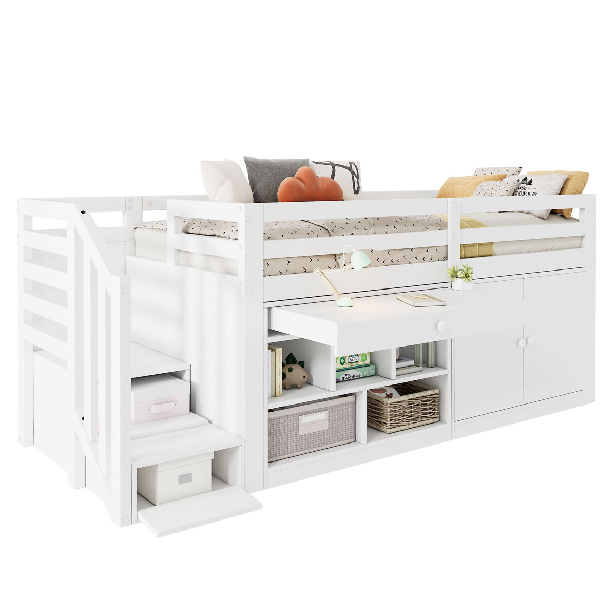 cama altacama infantil de madera maciza 90x200 cmblanco