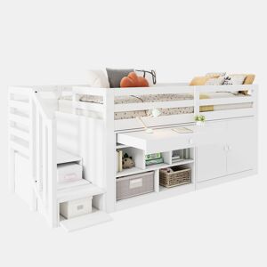 Cama alta,cama de criança de madeira maciça 90x200 cm,branco