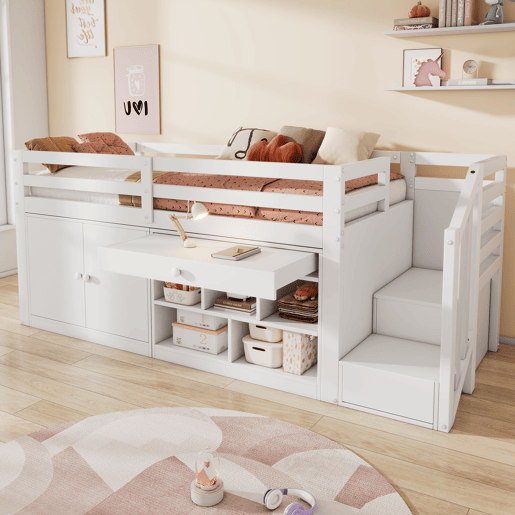 Cama alta,cama de criança de madeira maciça 90x200 cm,branco