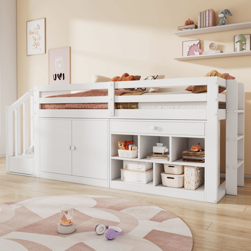 Cama alta,cama de criança de madeira maciça 90x200 cm,branco
