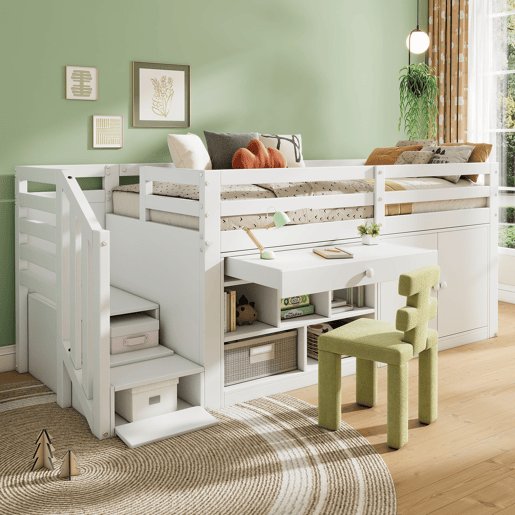 Cama alta,cama de criança de madeira maciça 90x200 cm,branco