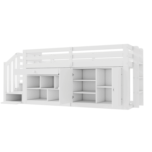 Cama alta,cama de criança de madeira maciça 90x200 cm,branco