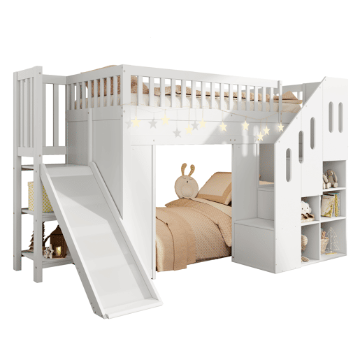Cama alta,cama de criança de madeira de pinho 90x200 cm com luz led,branco