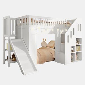 Cama alta,cama de criança de madeira de pinho 90x200 cm com luz led,branco