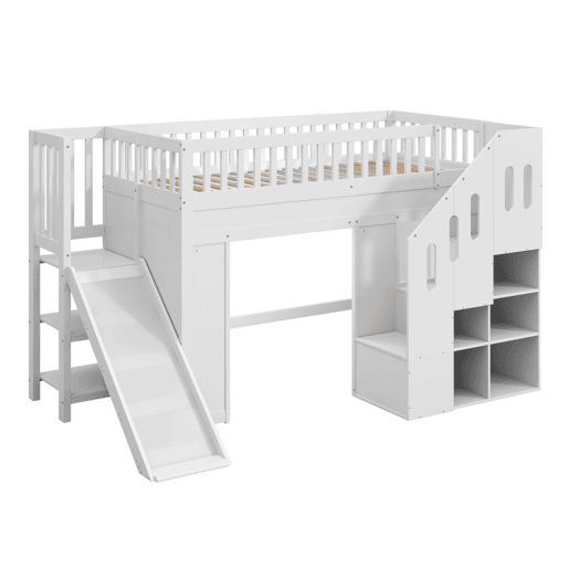 Cama alta,cama de criança de madeira de pinho 90x200 cm com luz led,branco