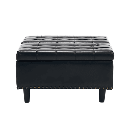 Banco de arrumação quadrado 75x75 cm - assento rebatível com espaço de arrumação - PU preto