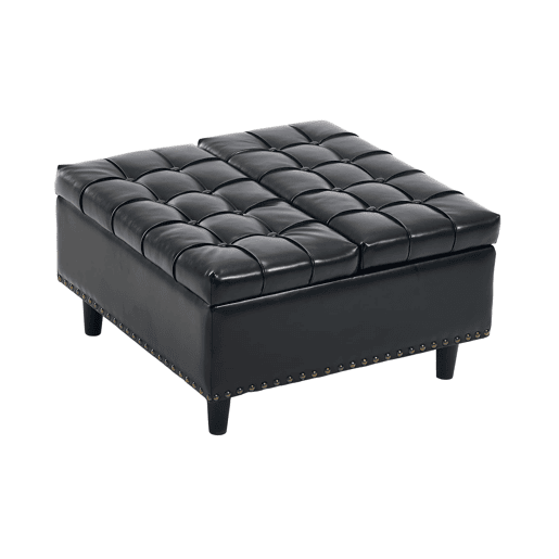 Banco de arrumação quadrado 75x75 cm - assento rebatível com espaço de arrumação - PU preto