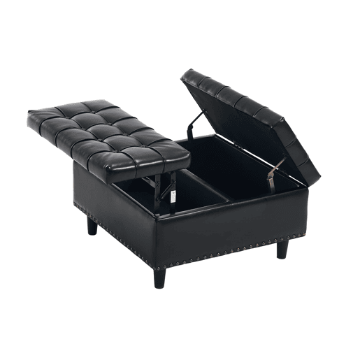 Banco de arrumação quadrado 75x75 cm - assento rebatível com espaço de arrumação - PU preto